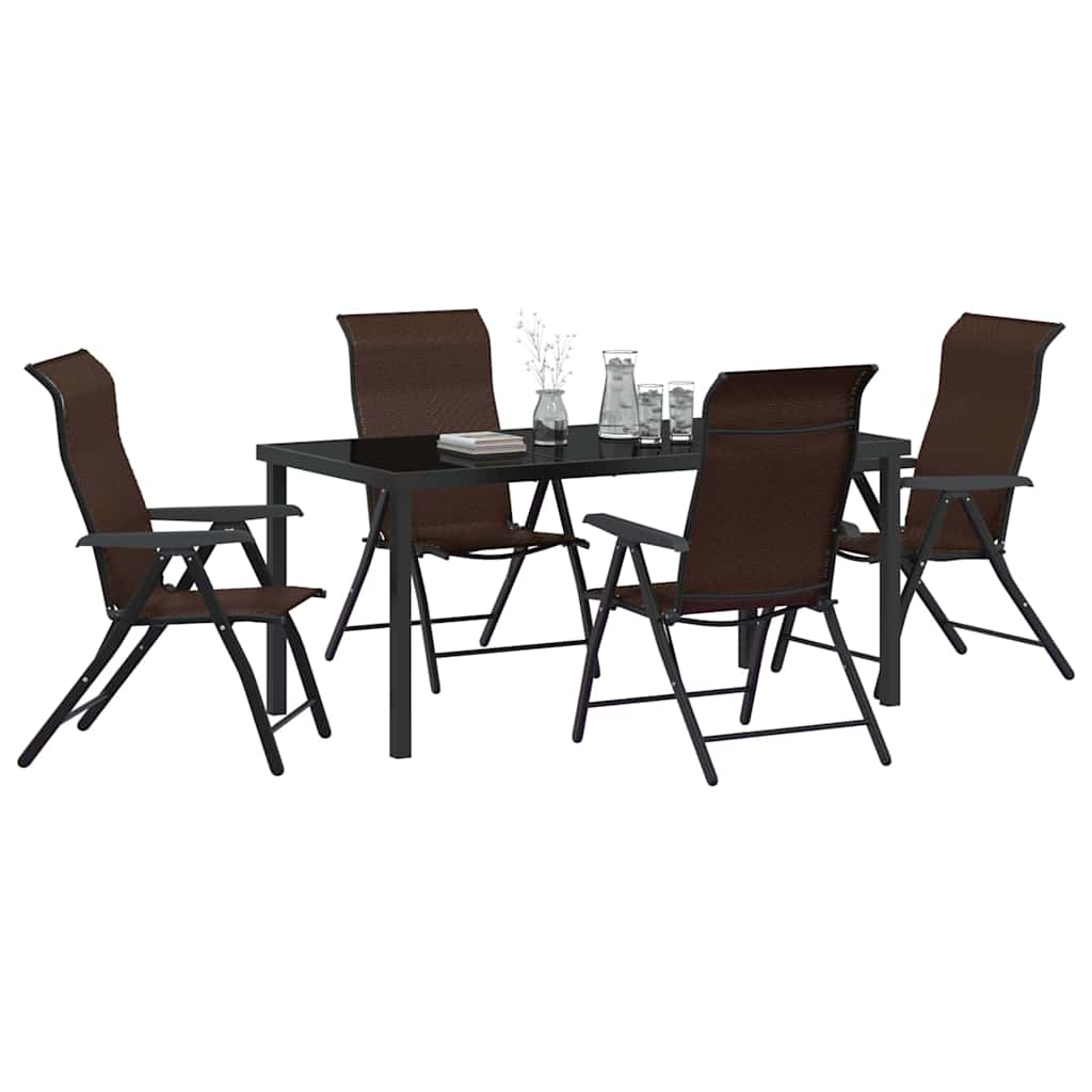 Garden Dining Set 5 pcs Brown Powder-Coated Steel