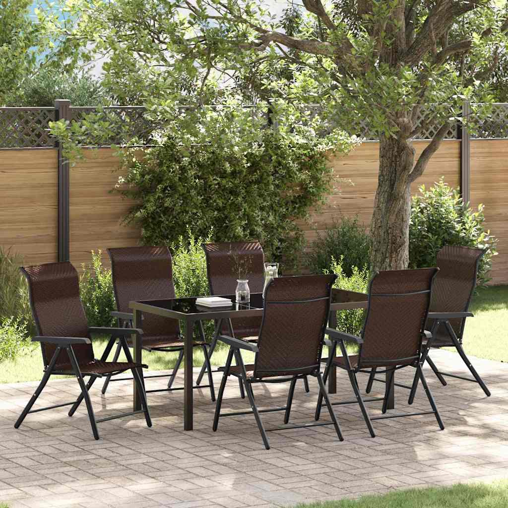 Garden Dining Set 7 pcs Brown Powder-Coated Steel