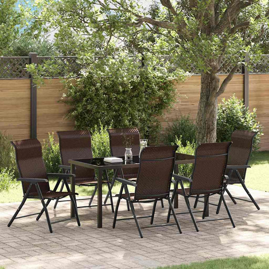 Garden Dining Set 7 pcs Brown Powder-Coated Steel