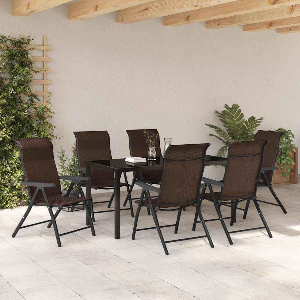 Garden Dining Set 7 pcs Brown Powder-Coated Steel