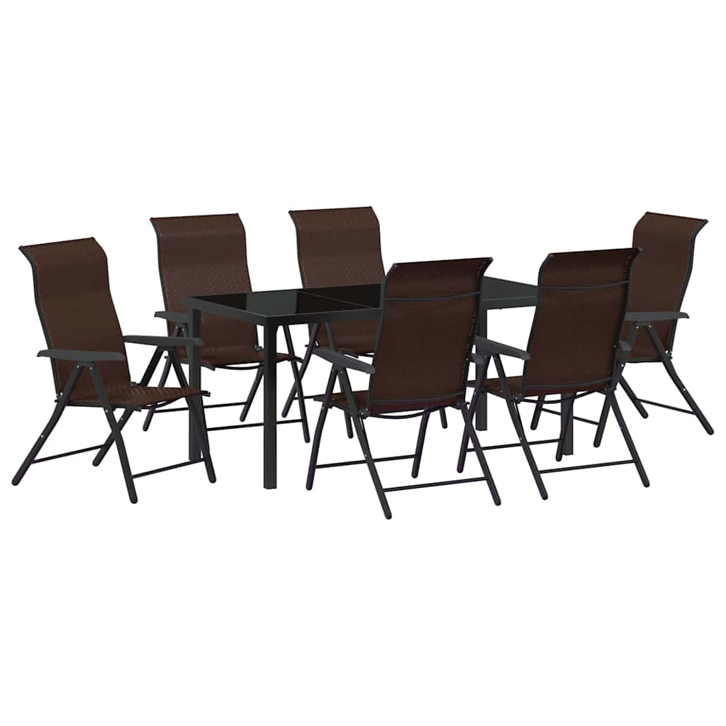 Garden Dining Set 7 pcs Brown Powder-Coated Steel