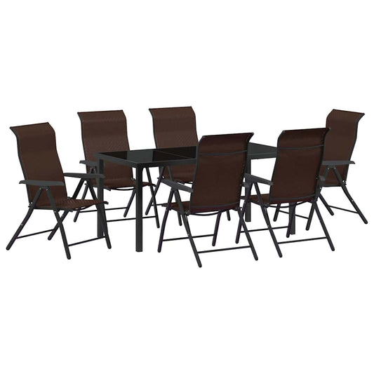 Garden Dining Set 7 pcs Brown Powder-Coated Steel