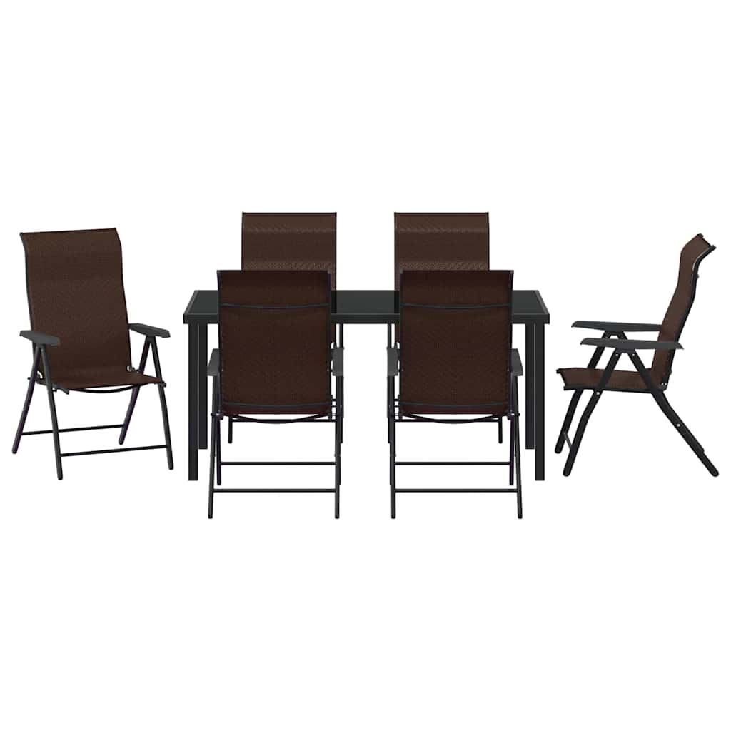 Garden Dining Set 7 pcs Brown Powder-Coated Steel