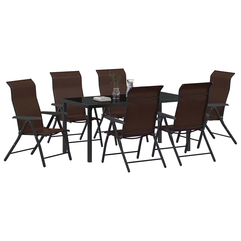 Garden Dining Set 7 pcs Brown Powder-Coated Steel