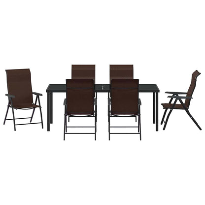 Garden Dining Set 7 pcs Brown Powder-Coated Steel
