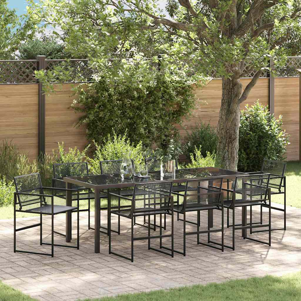 Garden Dining Set 9 pcs Black Poly Rattan