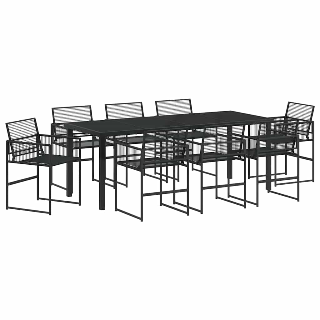 Garden Dining Set 9 pcs Black Poly Rattan