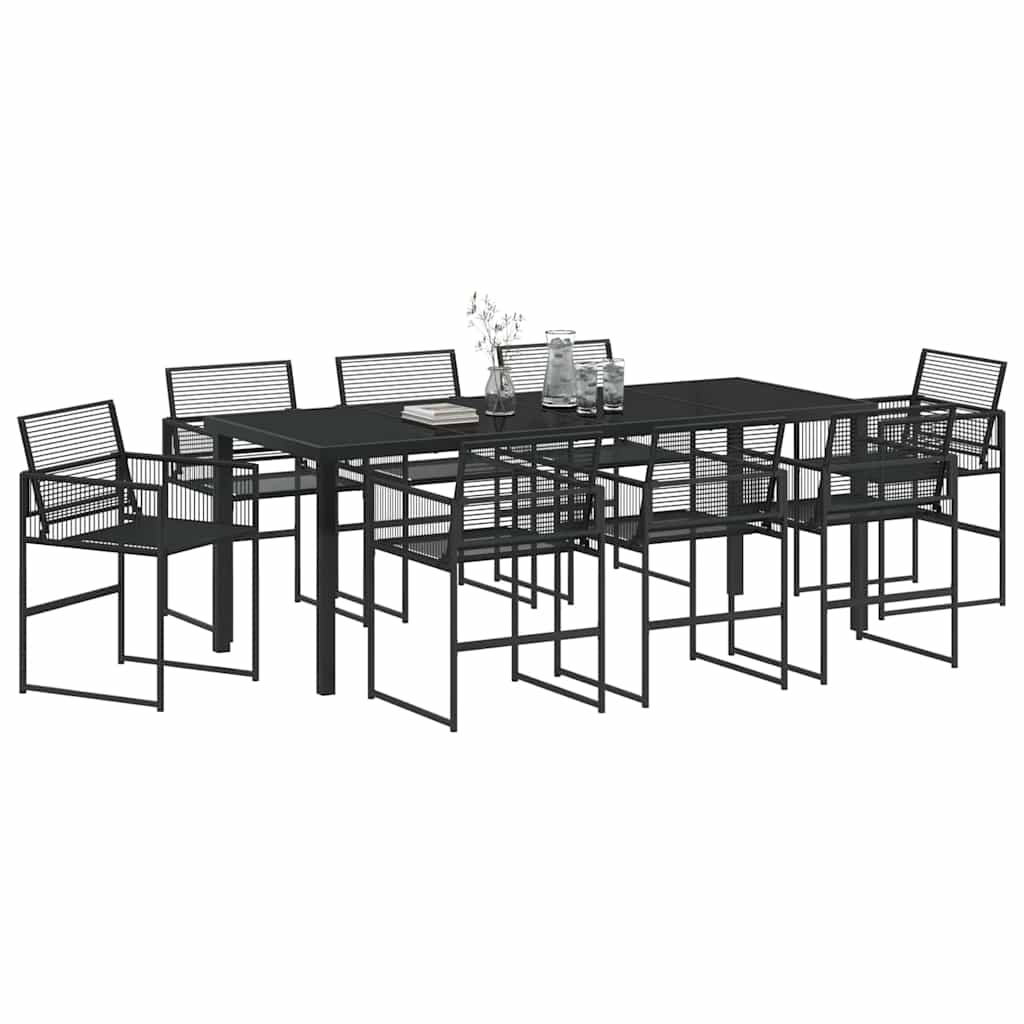 Garden Dining Set 9 pcs Black Poly Rattan