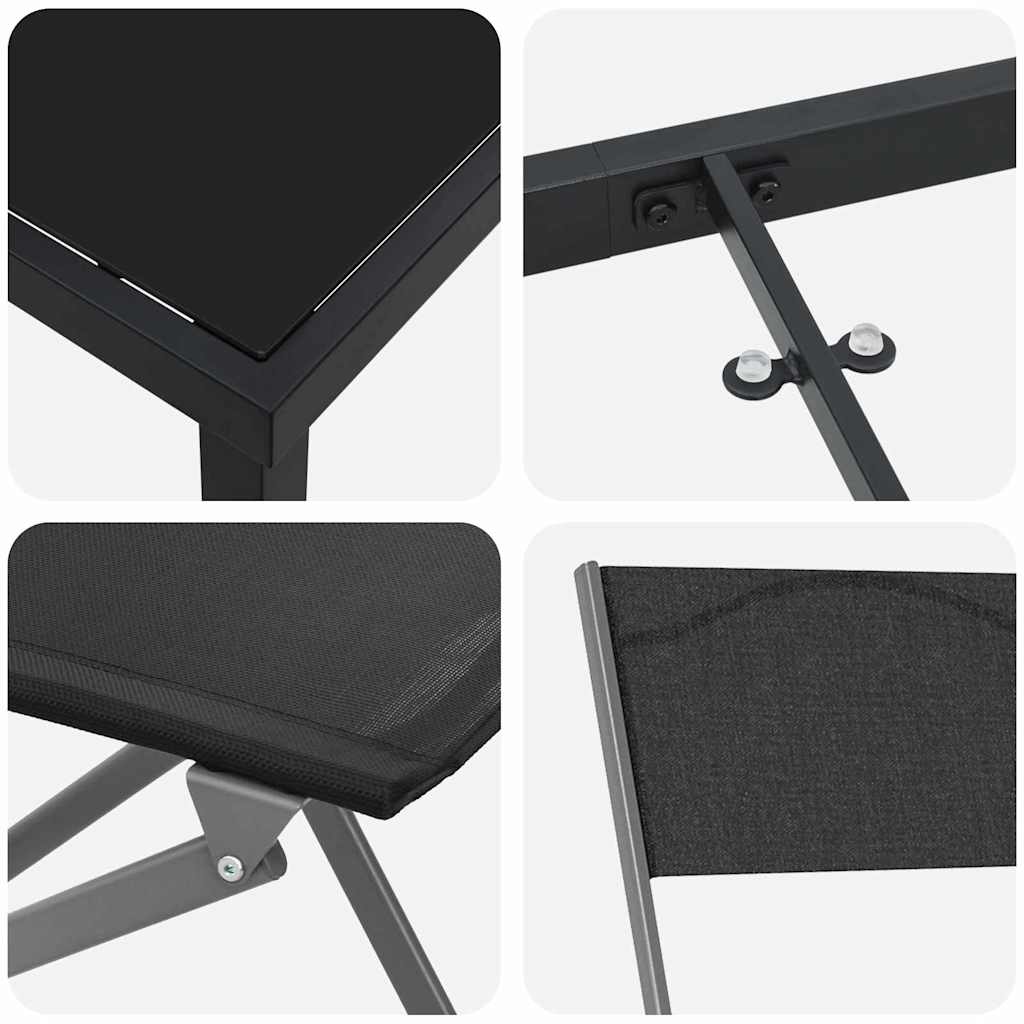 Garden Dining Set Folding 5 pcs Black Powder-Coated Steel