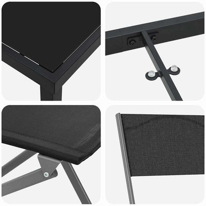 Garden Dining Set Folding 5 pcs Black Powder-Coated Steel