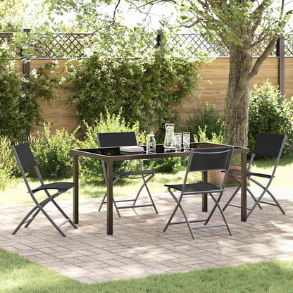 Garden Dining Set Folding 5 pcs Black Powder-Coated Steel