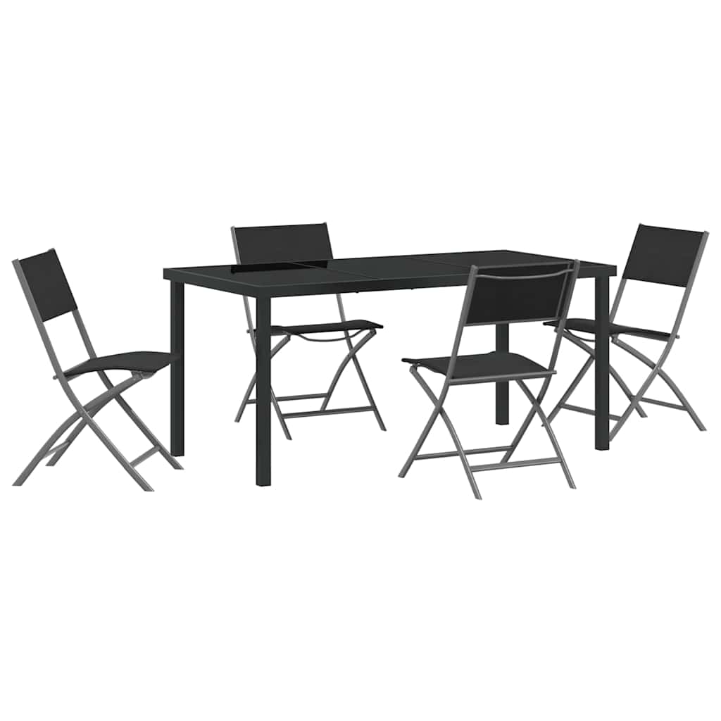 Garden Dining Set Folding 5 pcs Black Powder-Coated Steel