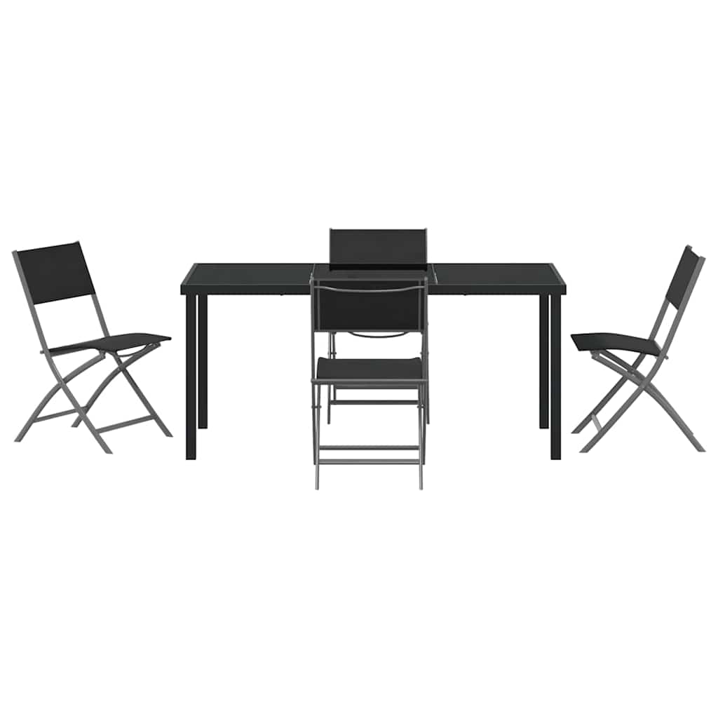Garden Dining Set Folding 5 pcs Black Powder-Coated Steel