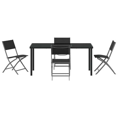 Garden Dining Set Folding 5 pcs Black Powder-Coated Steel