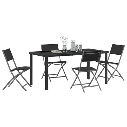 Garden Dining Set Folding 5 pcs Black Powder-Coated Steel