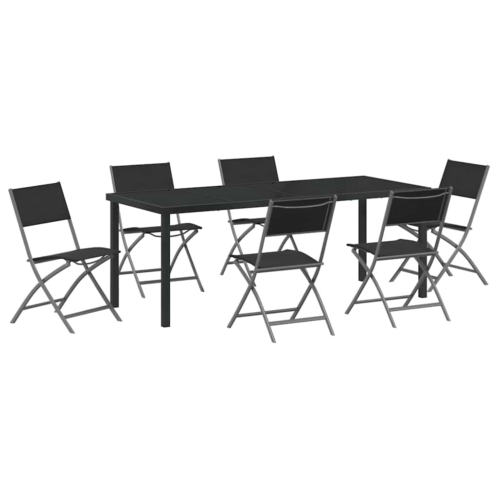 Garden Dining Set Folding 7 pcs Black Powder-Coated Steel