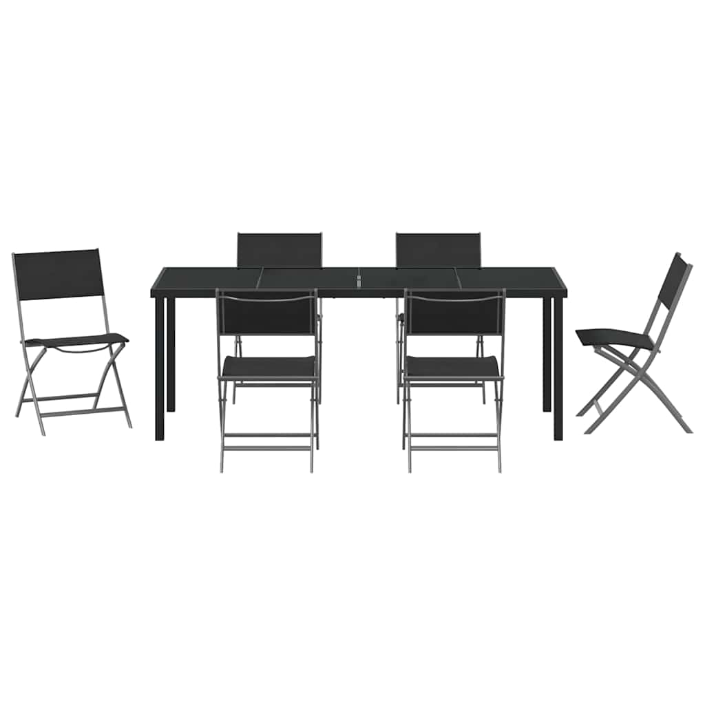 Garden Dining Set Folding 7 pcs Black Powder-Coated Steel