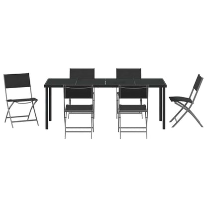 Garden Dining Set Folding 7 pcs Black Powder-Coated Steel