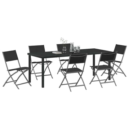 Garden Dining Set Folding 7 pcs Black Powder-Coated Steel