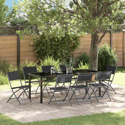 Garden Dining Set Folding 9 pcs Black Powder-Coated Steel