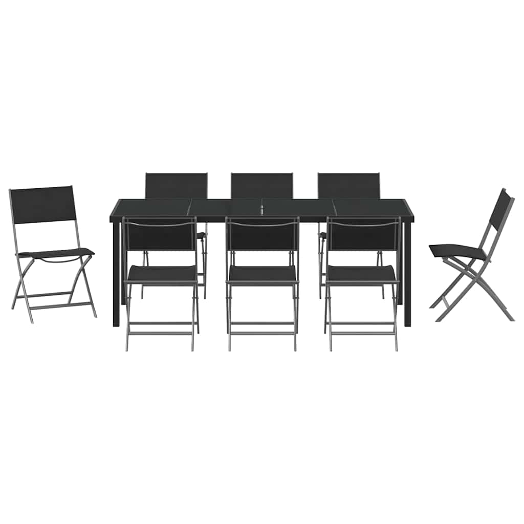 Garden Dining Set Folding 9 pcs Black Powder-Coated Steel