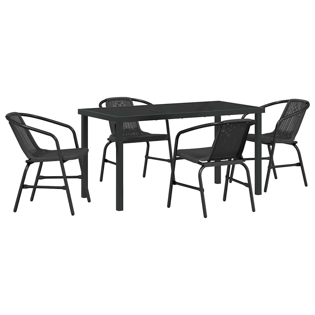 Garden Dining Set 5 pcs Black Powder-Coated Steel