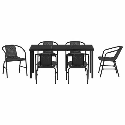 Garden Dining Set 7 pcs Black Powder-Coated Steel