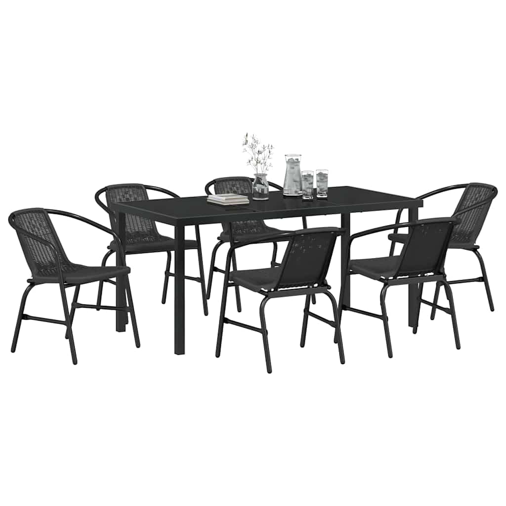 Garden Dining Set 7 pcs Black Powder-Coated Steel