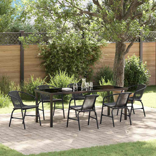 Garden Dining Set 7 pcs Black Powder-Coated Steel