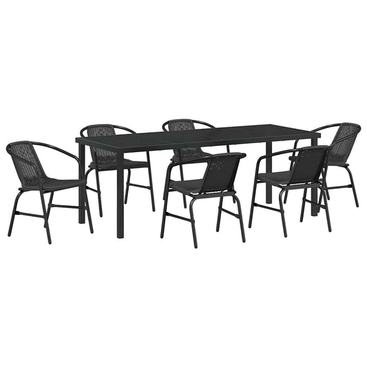 Garden Dining Set 7 pcs Black Powder-Coated Steel