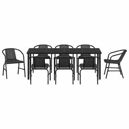 Garden Dining Set 9 pcs Black Powder-Coated Steel
