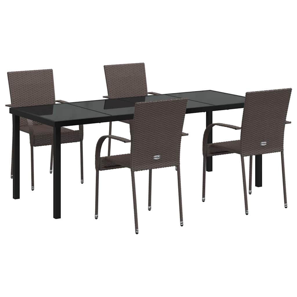 Garden Dining Set 5 pcs Brown Powder-Coated Steel