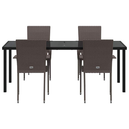 Garden Dining Set 5 pcs Brown Powder-Coated Steel