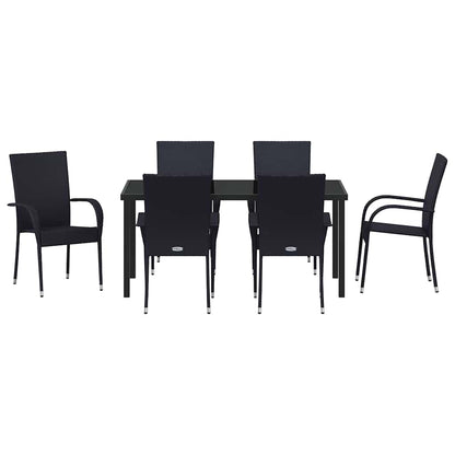 Garden Dining Set 7 pcs Black Powder-Coated Steel