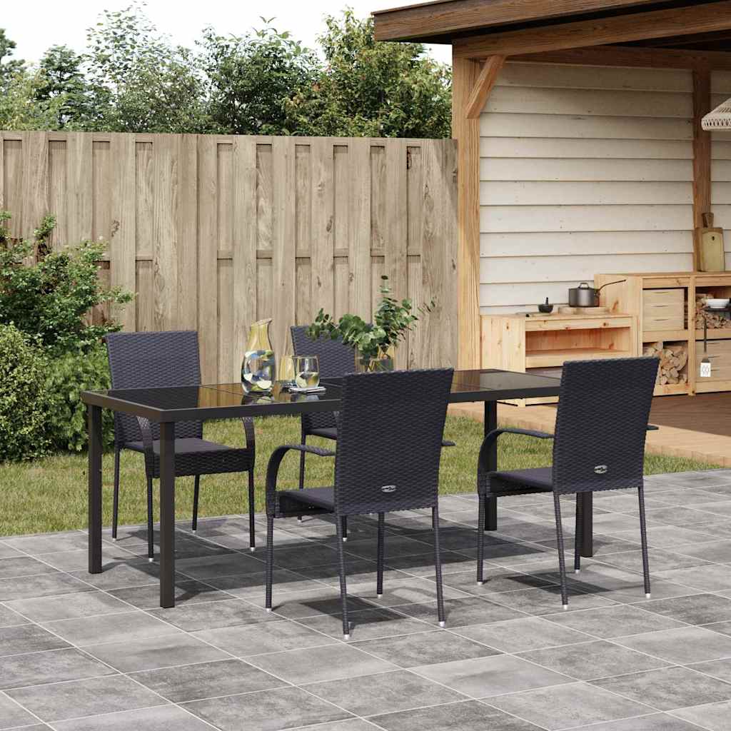 Garden Dining Set 5 pcs Black Powder-Coated Steel