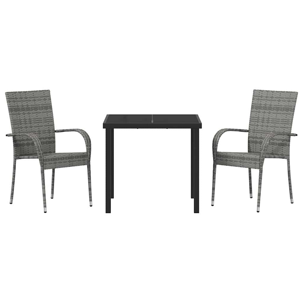 Garden Dining Set 3 pcs Grey Powder-Coated Steel