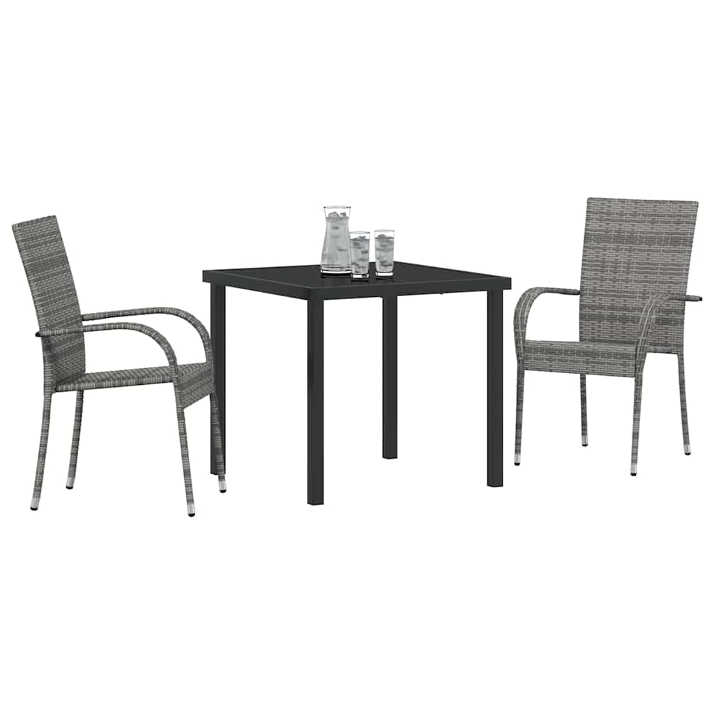 Garden Dining Set 3 pcs Grey Powder-Coated Steel