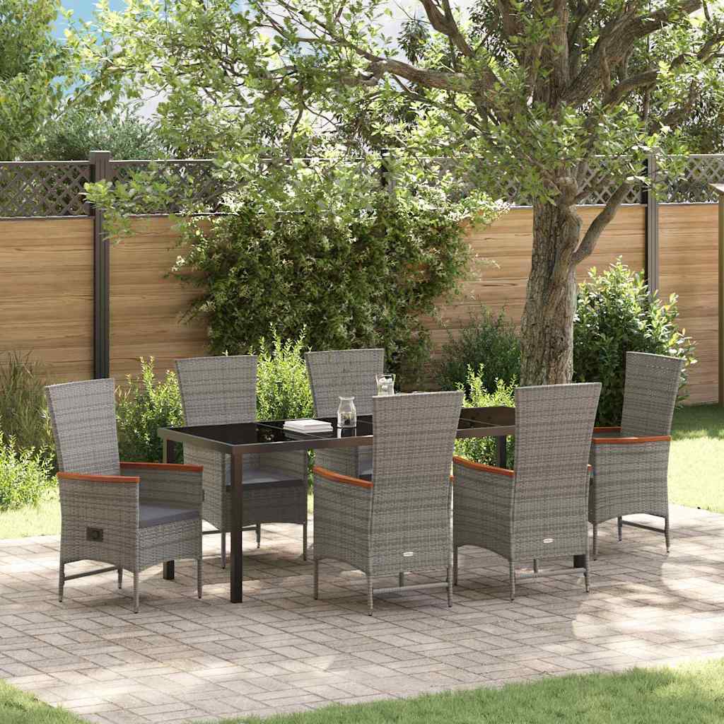 Garden Dining Set with Cushion 7 pcs Grey Poly Rattan