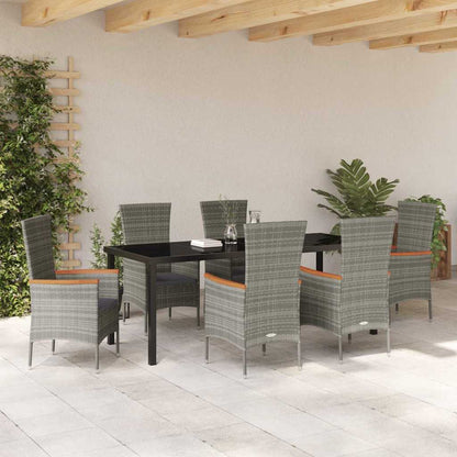 Garden Dining Set with Cushion 7 pcs Grey Poly Rattan