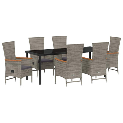 Garden Dining Set with Cushion 7 pcs Grey Poly Rattan