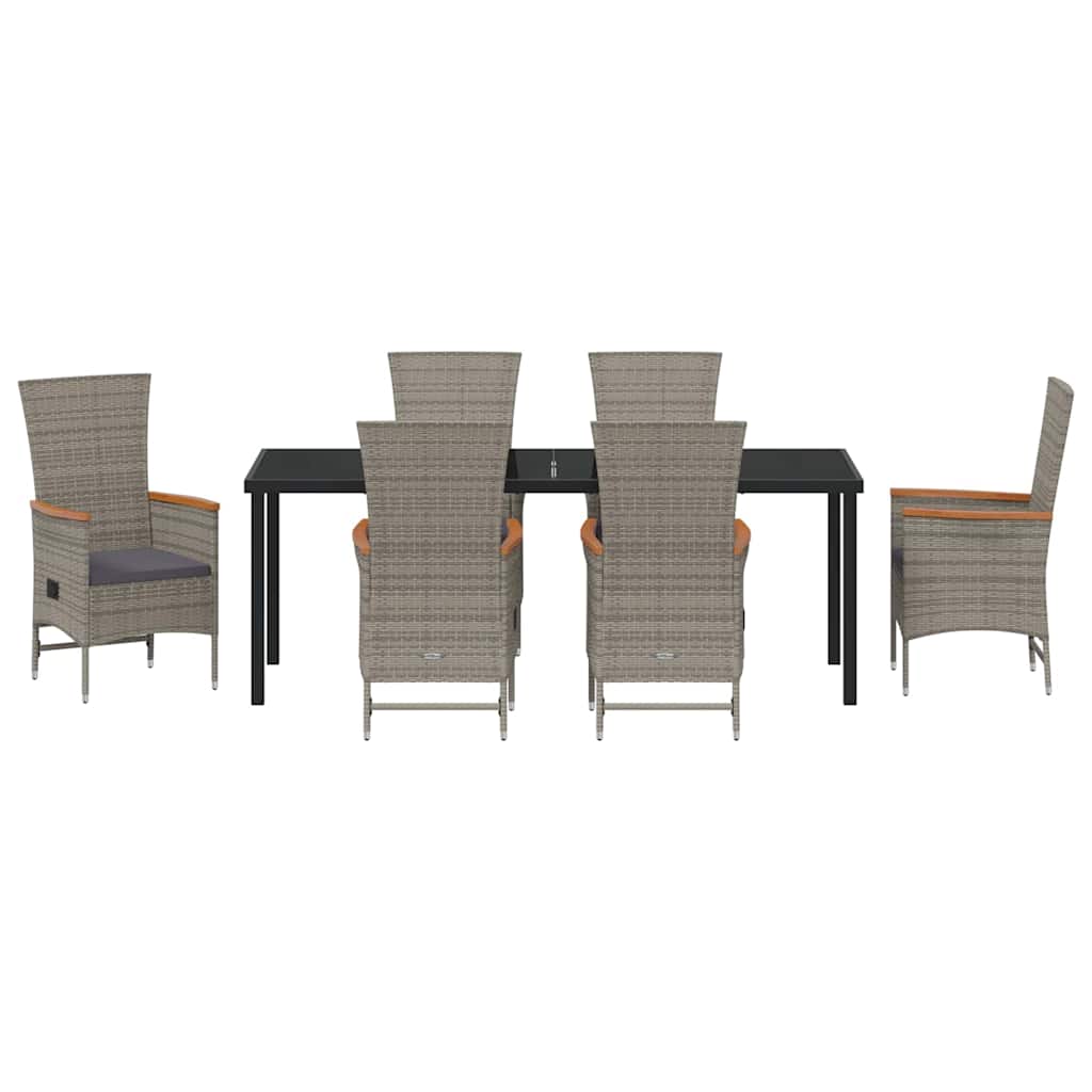 Garden Dining Set with Cushion 7 pcs Grey Poly Rattan