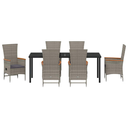 Garden Dining Set with Cushion 7 pcs Grey Poly Rattan