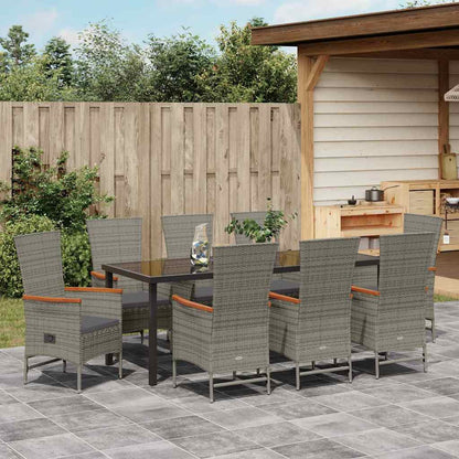 Garden Dining Set with Cushion 9 pcs Grey Poly Rattan