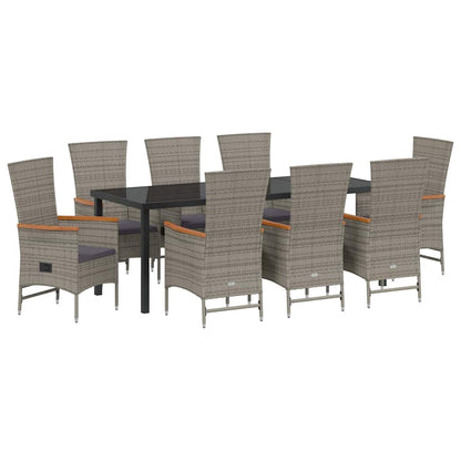 Garden Dining Set with Cushion 9 pcs Grey Poly Rattan