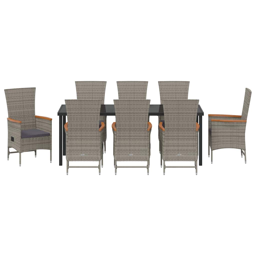 Garden Dining Set with Cushion 9 pcs Grey Poly Rattan