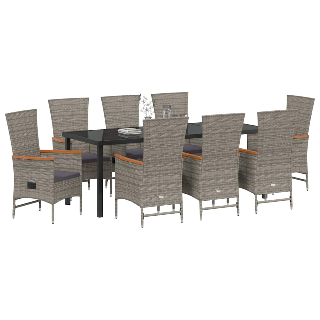 Garden Dining Set with Cushion 9 pcs Grey Poly Rattan