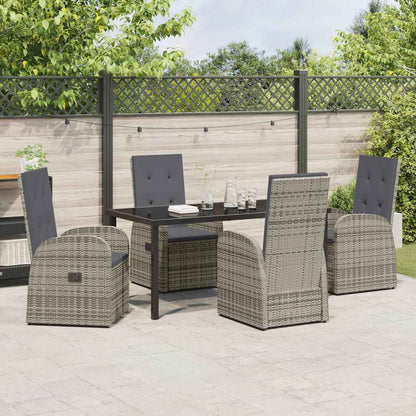 Garden Dining Set with Cushion 5 pcs Grey Poly Rattan