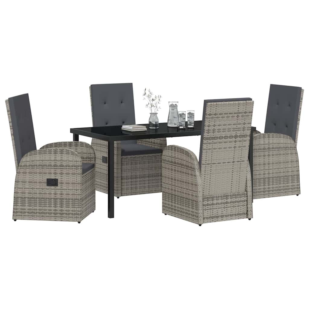 Garden Dining Set with Cushion 5 pcs Grey Poly Rattan