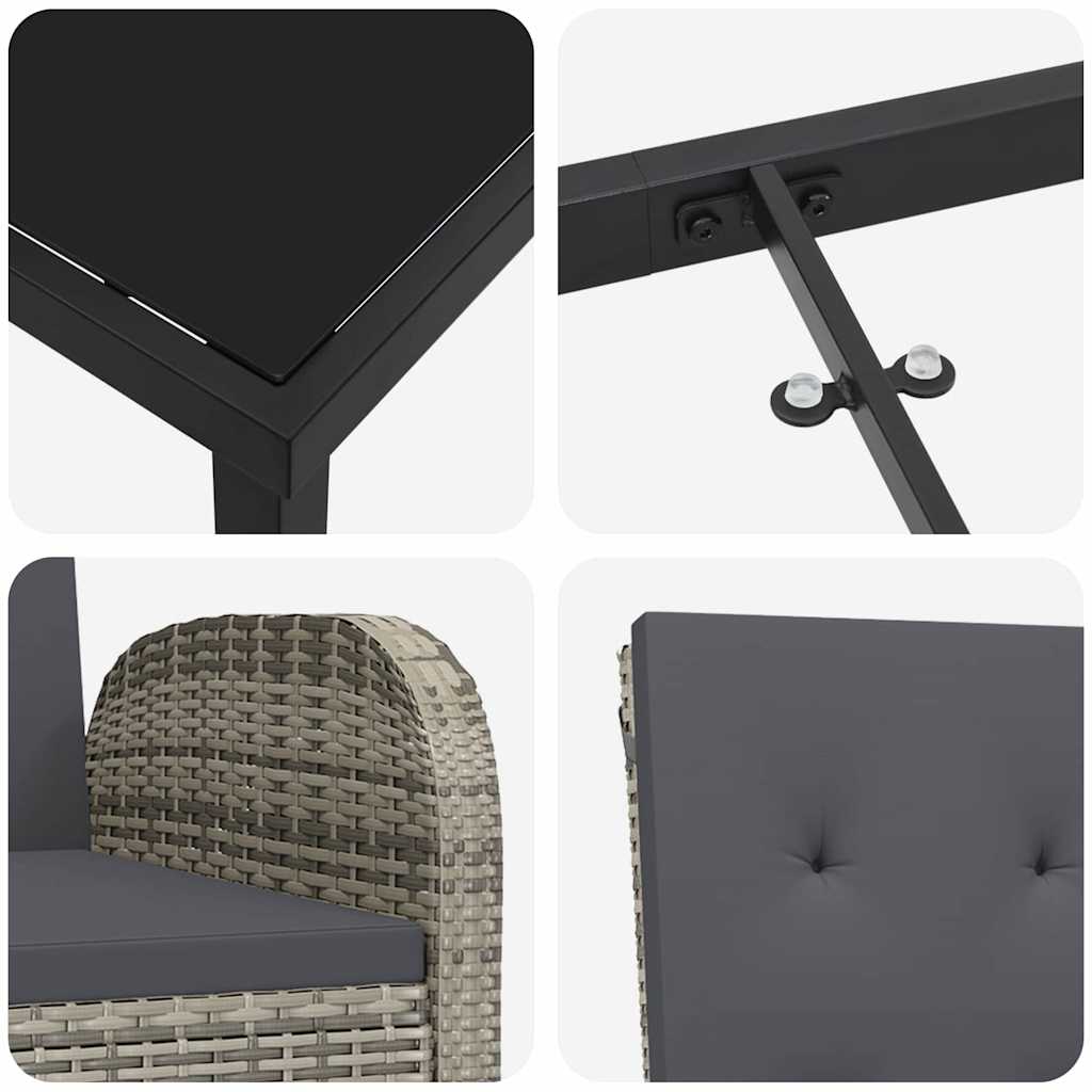 Garden Dining Set with Cushion 7 pcs Grey Poly Rattan