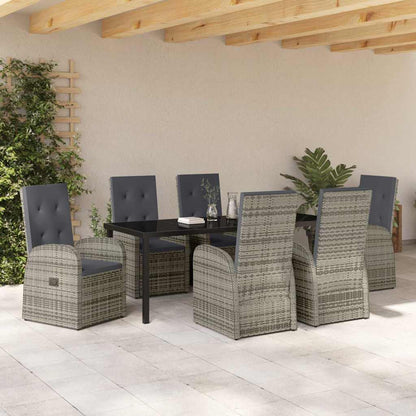 Garden Dining Set with Cushion 7 pcs Grey Poly Rattan